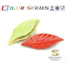 Ceramic colorful natural leaf sushi plates for restaurant